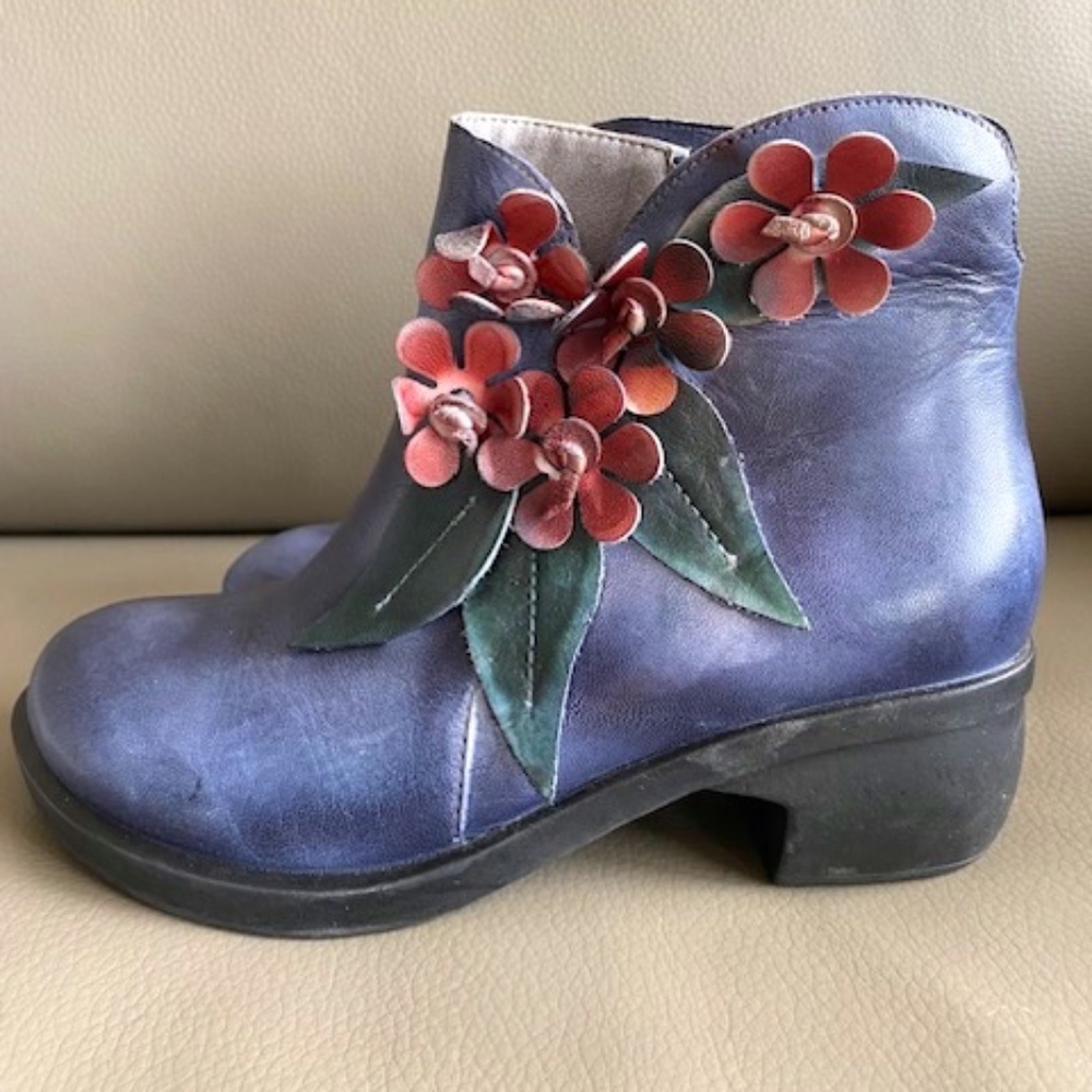 SOCOFY rare vintage handmade EUR 37 genuine leather ankle booties Navy blue